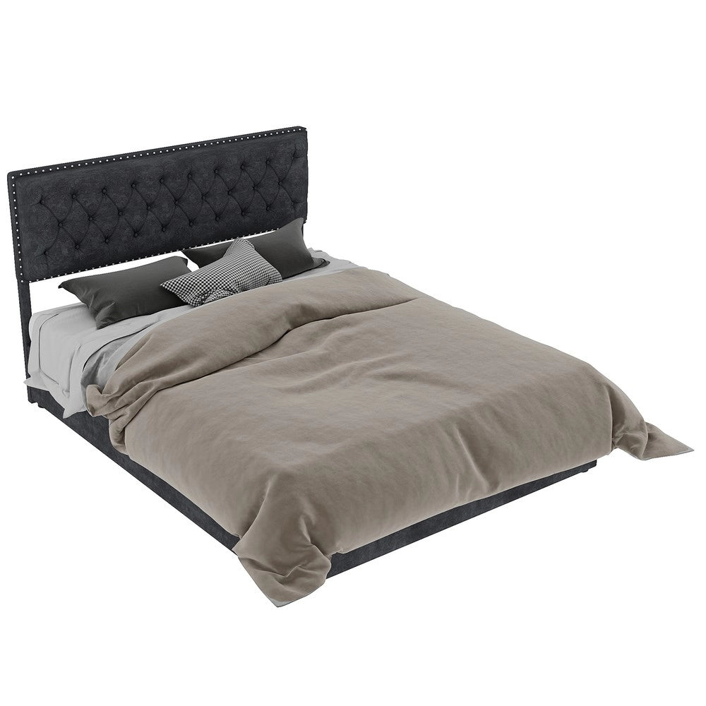 Letto Contenitore Imbottito ¨C MINIMAL ¨C Grigio 160x200 con Testiera, Idraulico