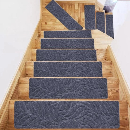 Trappatoie in legno - 4 pacchi - tappeto antislipo per scalini - adesivo - 20x76 cm riutilizzabile - trappatoie antislipo - tappeto con texture borsetta - tappeto di sicurezza - facile da installare - per scale in legno interne