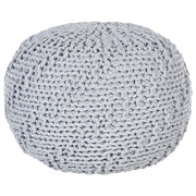 Pouf ottomana grigio chiaro cotone lavorato a maglia perline EPS riempimento rotondo piccolo poggiapiedi 50 x 35 cm