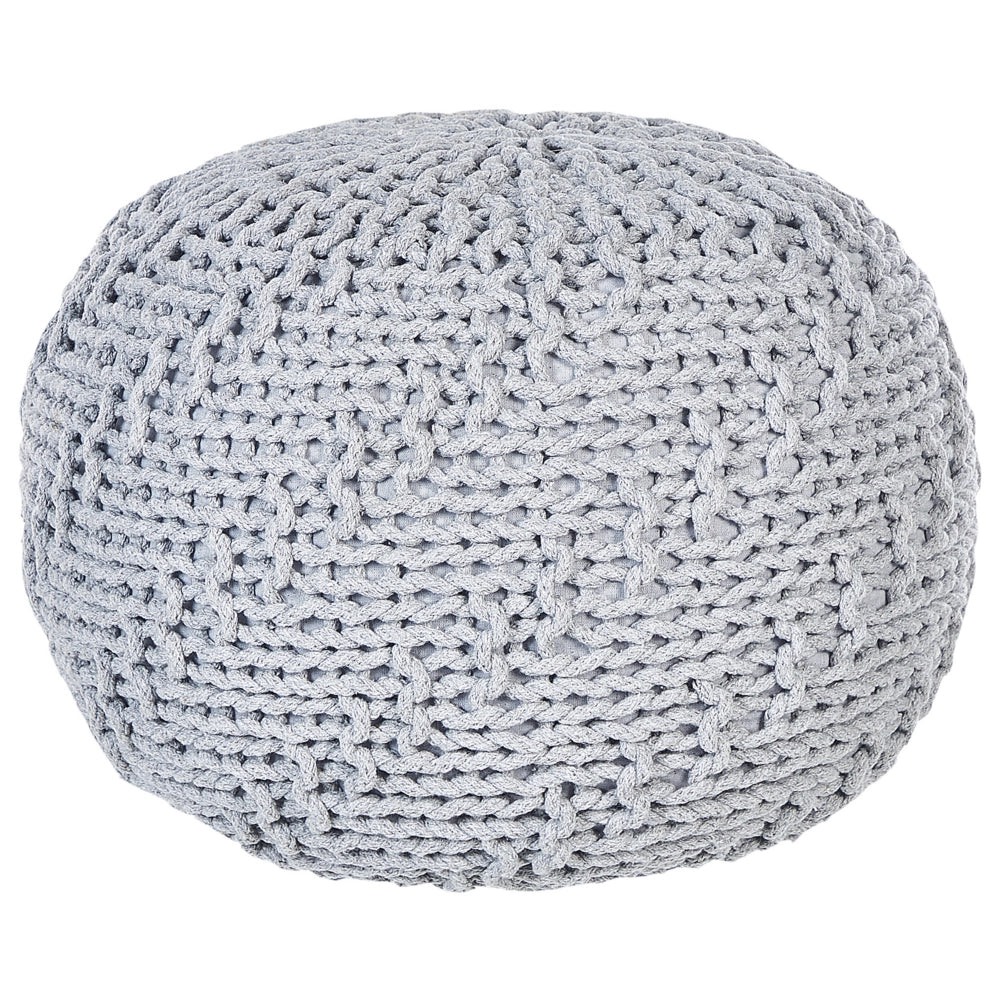 Pouf ottomana grigio chiaro cotone lavorato a maglia perline EPS riempimento rotondo piccolo poggiapiedi 50 x 35 cm