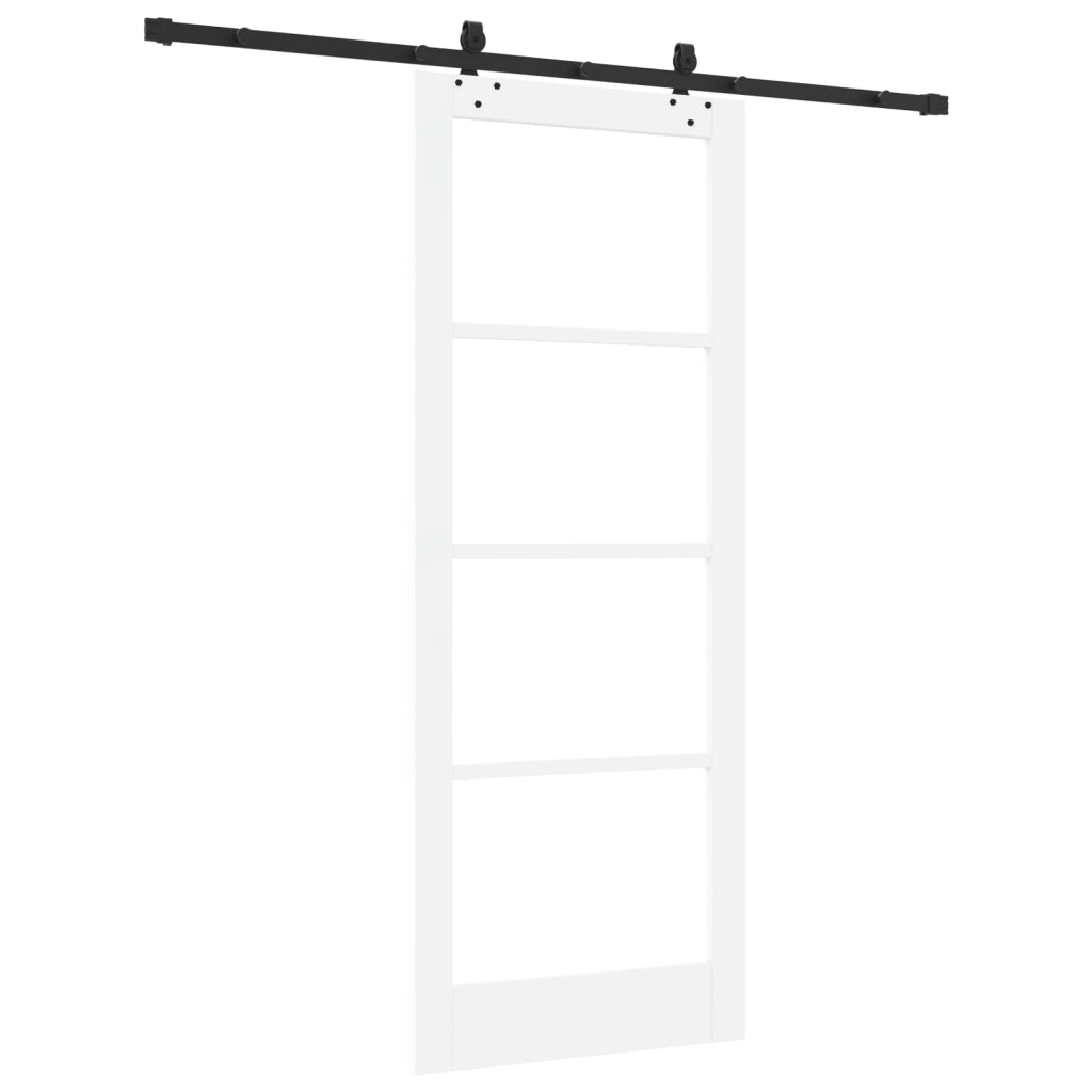 Porta Scorrevole  con Set Ferramenta "ORKDAL" Bianco in Legno Massello e Vetro