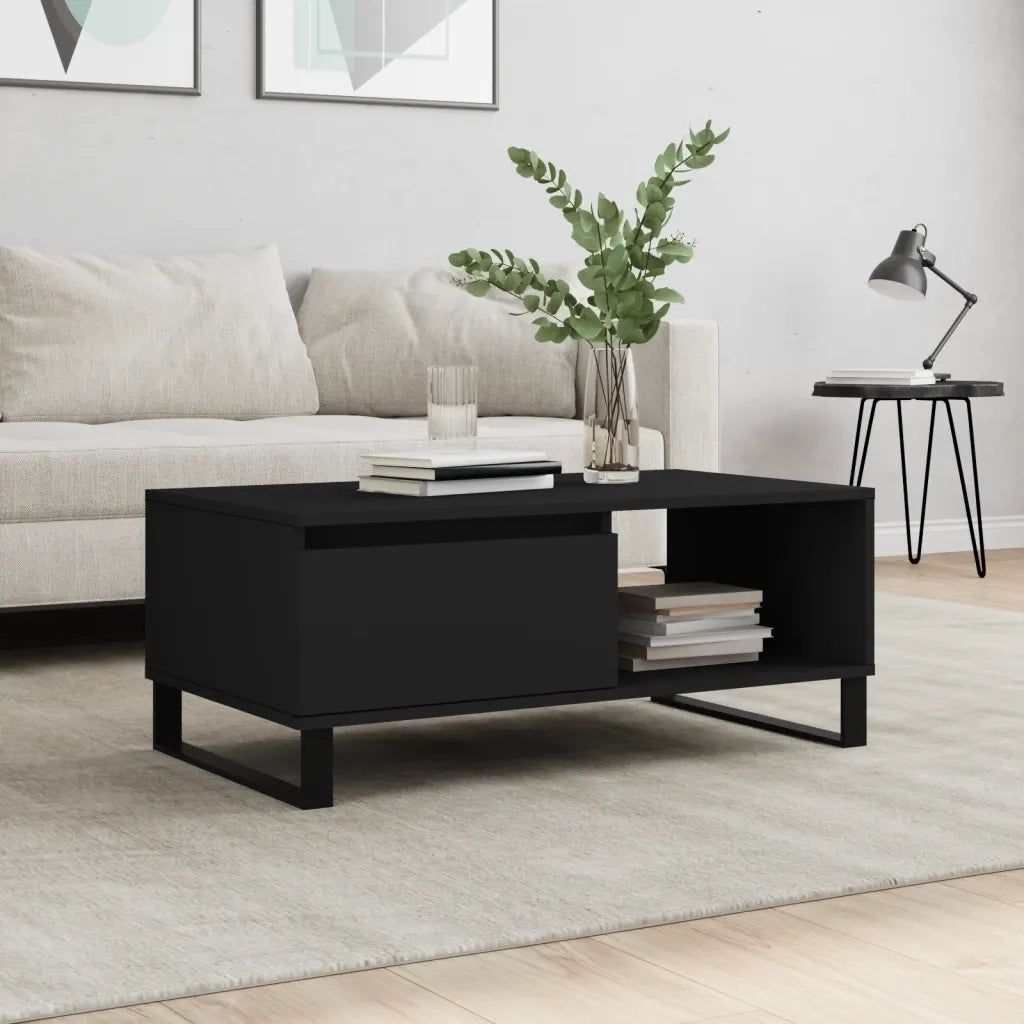 Tavolino da Salotto Nero 90x50x36,5 cm in Legno Multistrato 830573