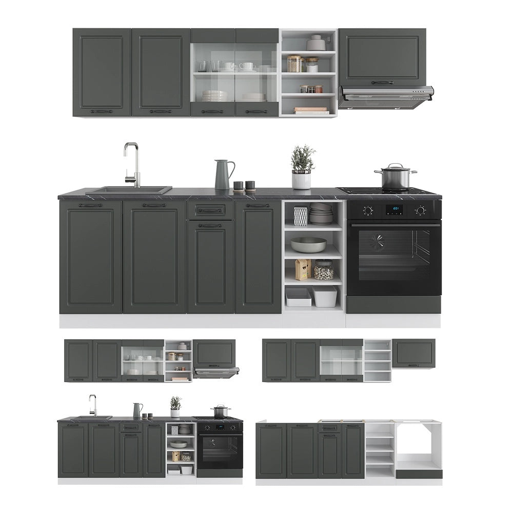 Cucina componibile R-Line Antracite rustico/Bianco 240 cm senza piano di lavoro Vicco