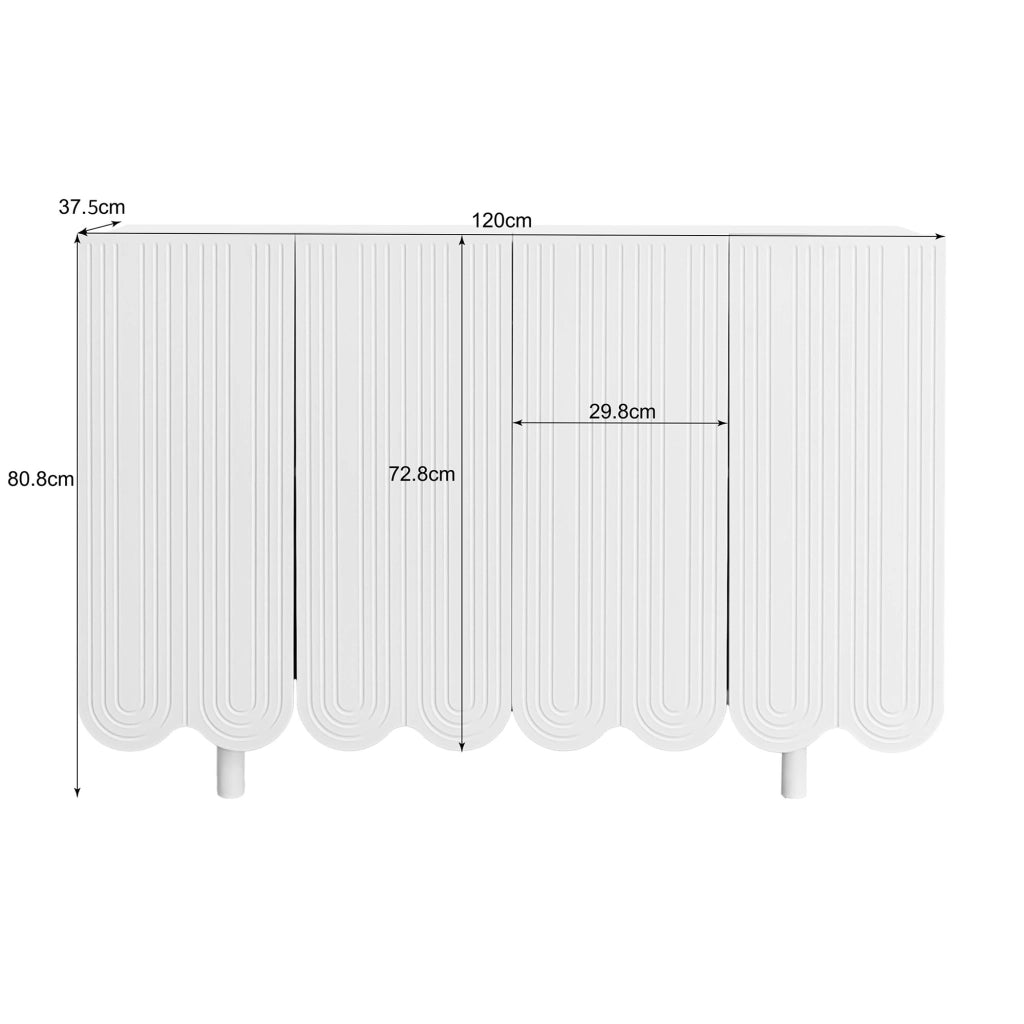 Credenza a 4 ante con intagli a goccia e cerniere ammortizzate in MDF bianco 120 × 37,5 × 80,8 cm