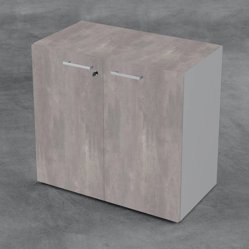 Contenitore basso da ufficio con ante battenti in melaminico in vari colori e struttura grigia cm. 90x43x87h
