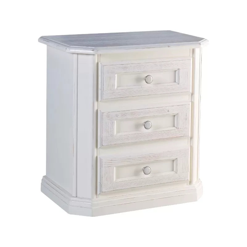 comodino 3 cassetti legno shabby bianco spazzolato 61x39x64 (2217) - Mobili 2G