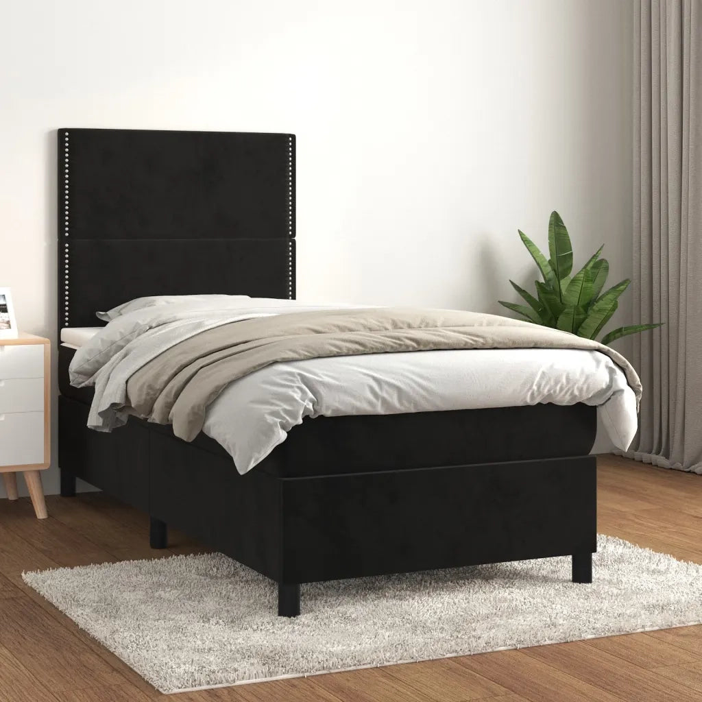 Giroletto a Molle con Materasso-Struttura Letto Nero 90x200 cm in Velluto 592426