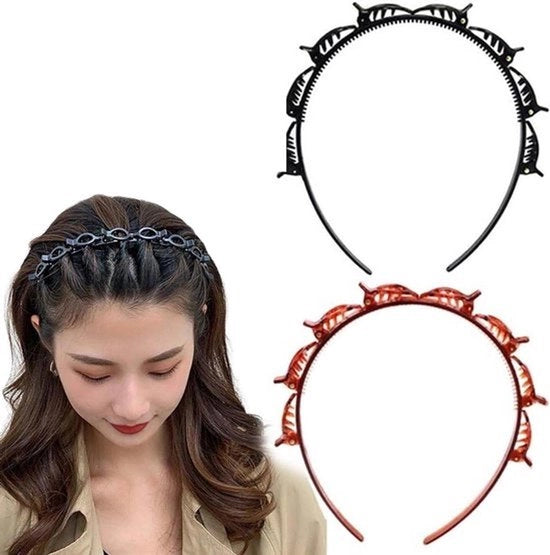 Accessori per capelli e bende con spille per capelli - Accessori per capelli per parrucchieri - Nero e marrone - Strumenti per parrucchieri con clip - 2 x tenoni per capelli con pony, benda (nero + marrone)