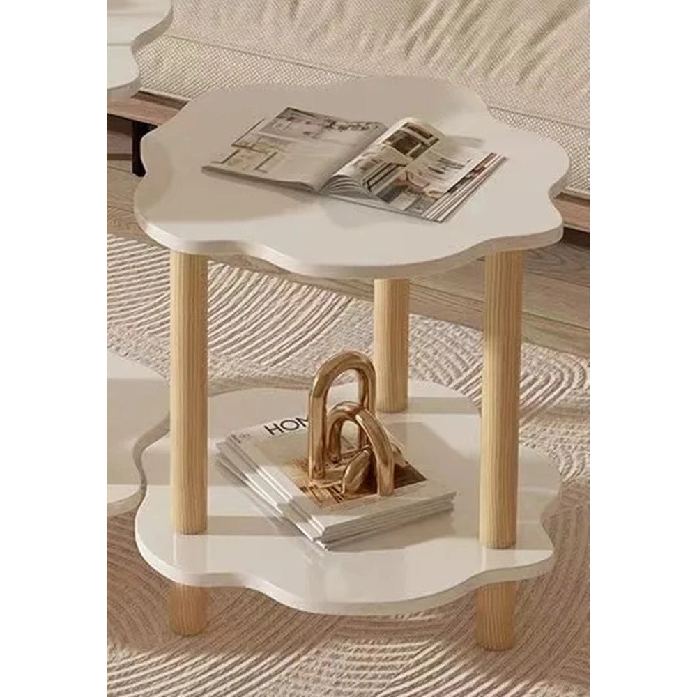 Trade Shop - Tavolino Con 2 Ripiani A Forma Di Nuvola Gambe In Legno Elegante Portaoggetti Soggiorno -