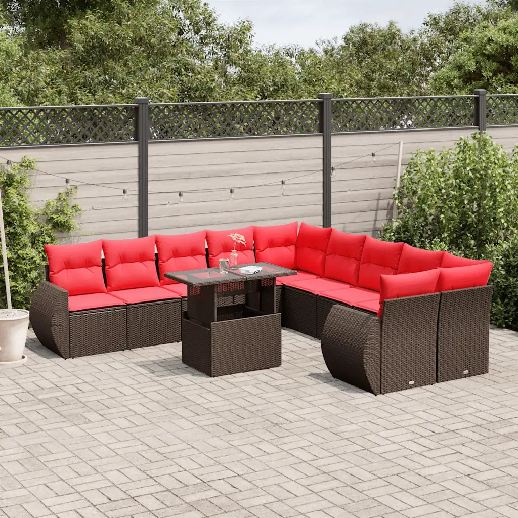 Set Divani da Giardino 11 pz con Cuscini Marrone in Polyrattan 3268804