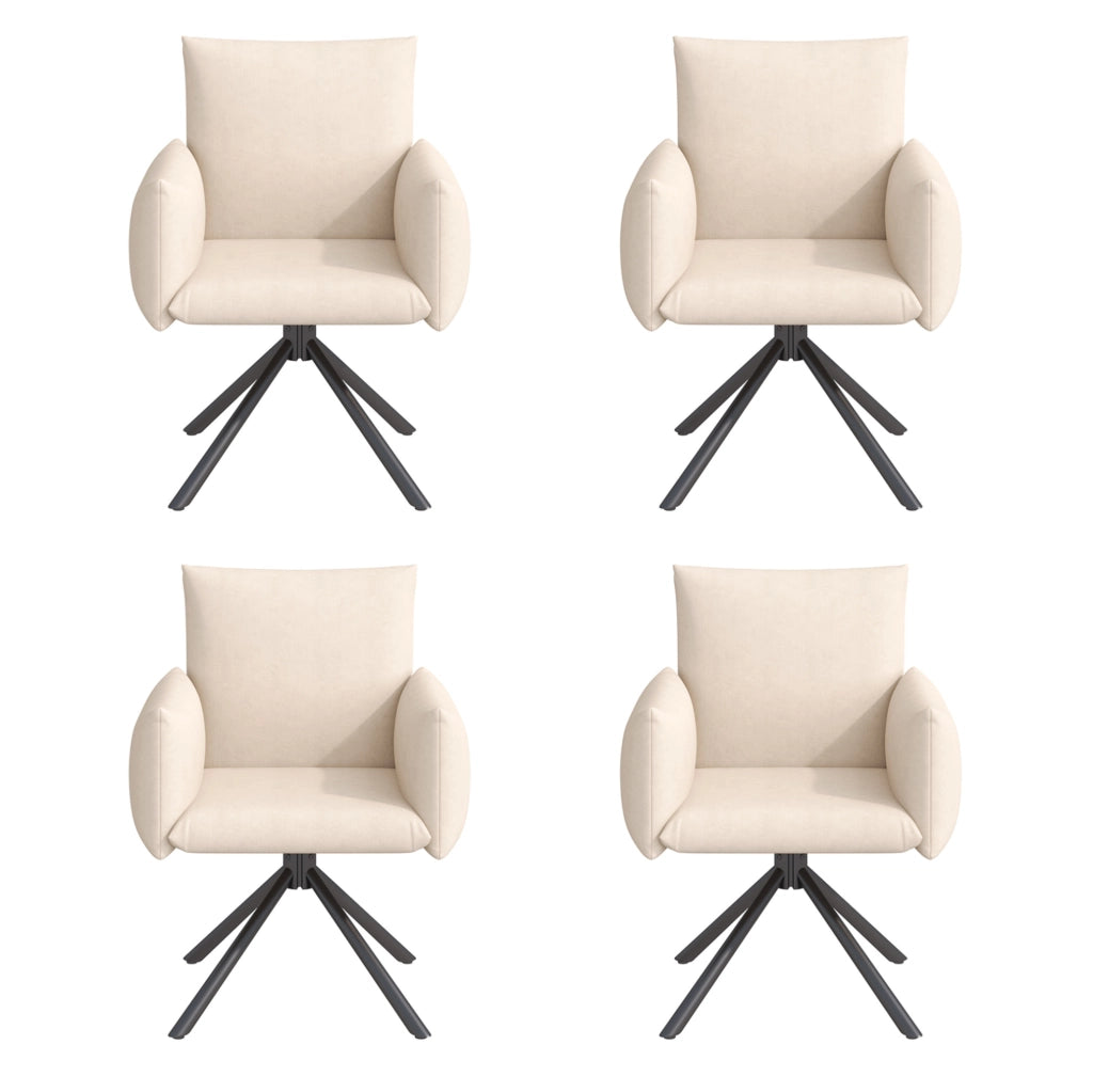 Set di 4 sedie girevoli con schienale ergonomico in velluto beige