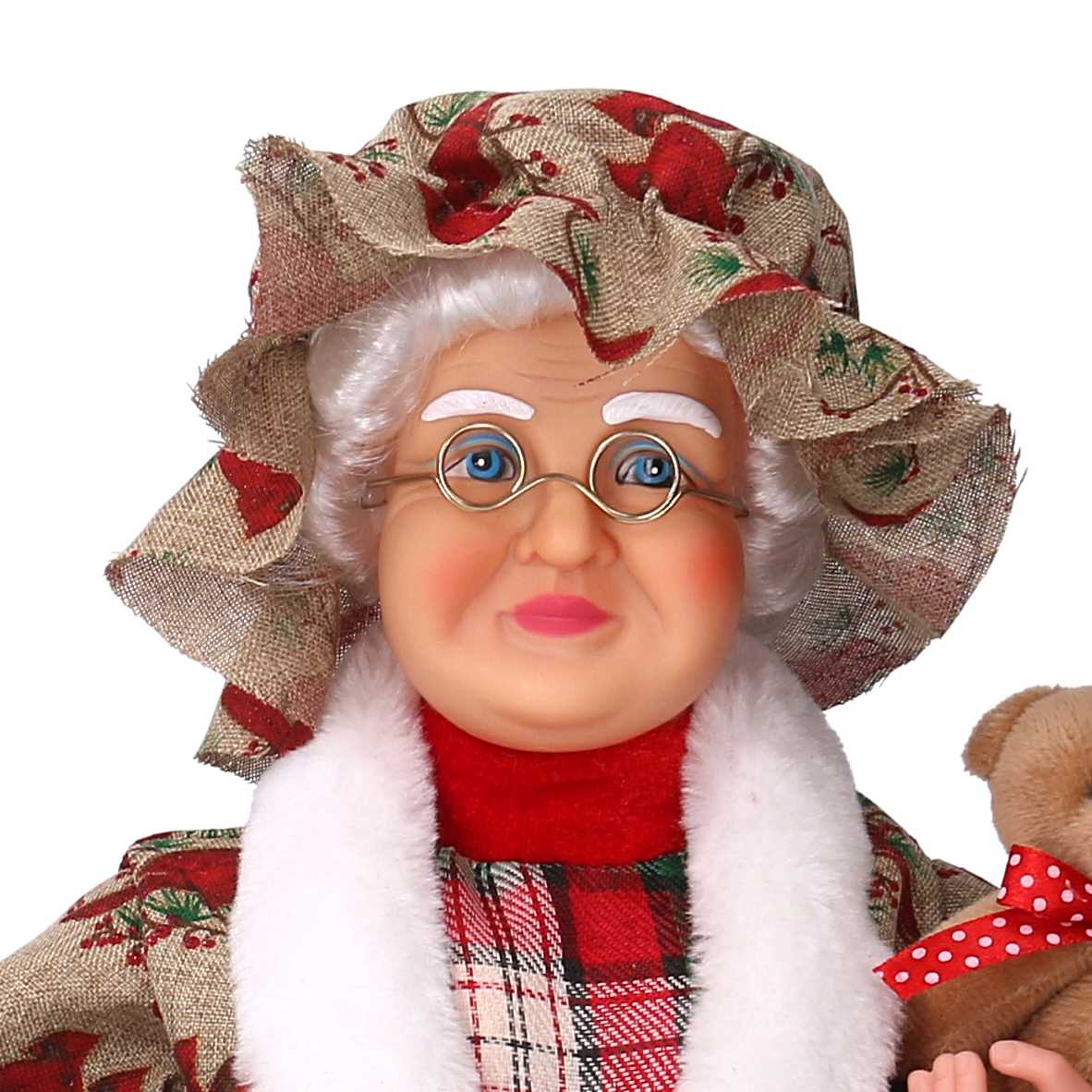 Babbo natale in tessuto signora uccellini rosso cm xh45