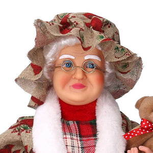 Babbo natale in tessuto signora uccellini rosso cm xh45