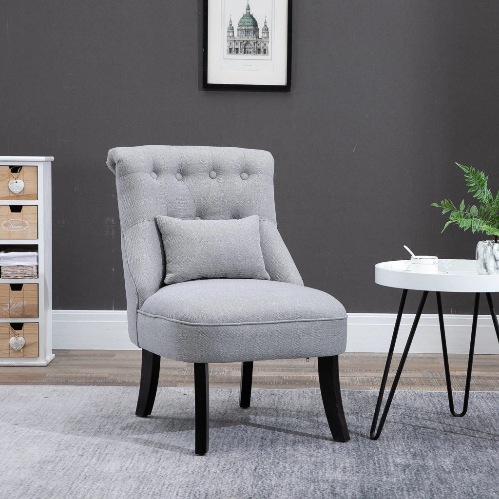 EasyComfort Poltrona per Salotto Imbottita con Cuscino e Piedini Antiscivolo, Poltrona D'Arredo in Tessuto Effetto Lino e Legno, 52.5x69x77 cm, Grigio