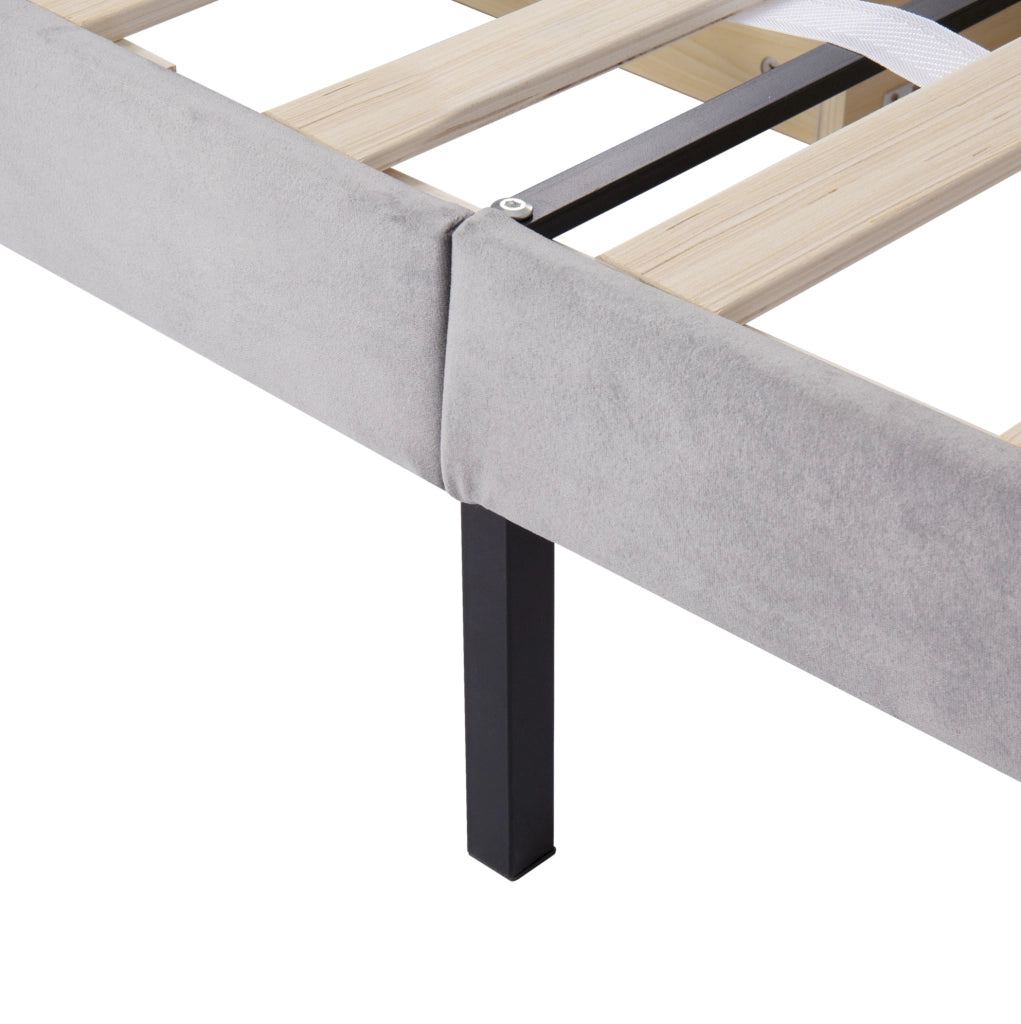 Letto imbottito classico 90x200 cm in velluto grigio con testiera e cassetto contenitore