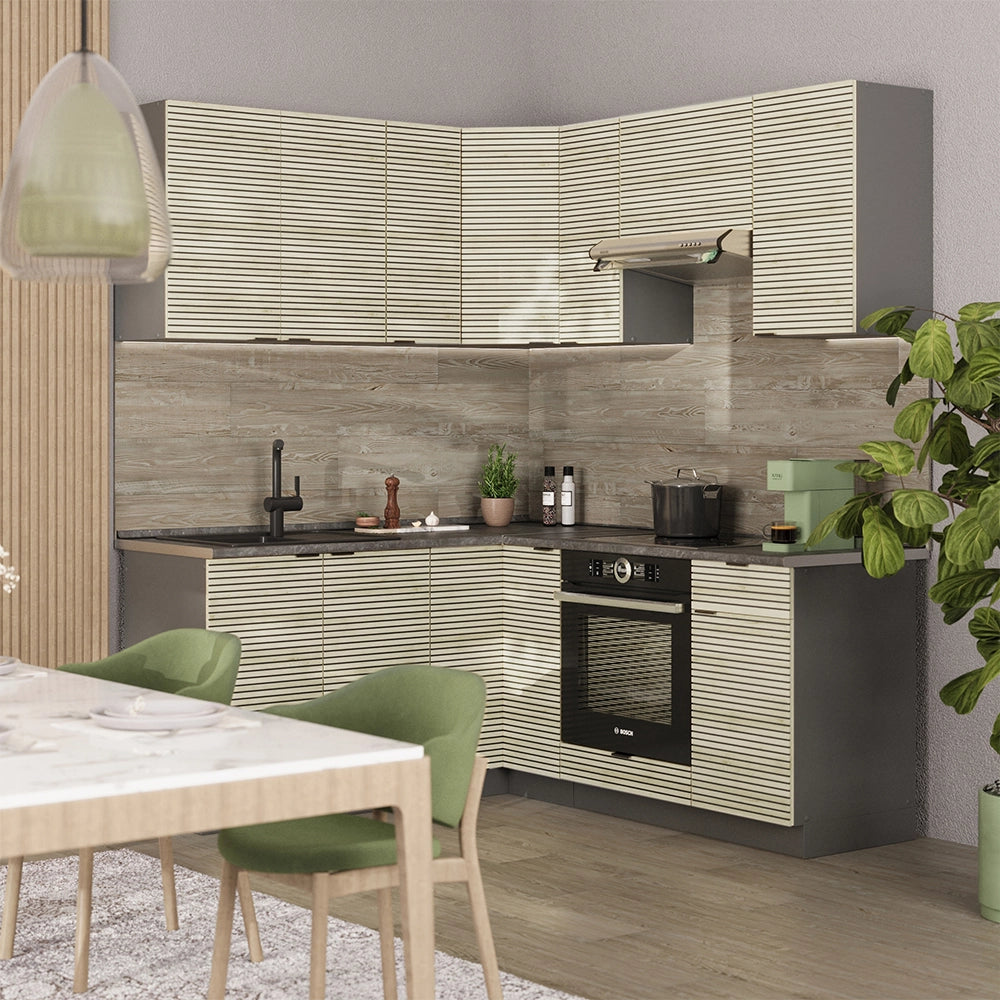 Vicco Cucina angolare completa Pannello in rovere/antracite 160 x 190 cm , PL Marmo