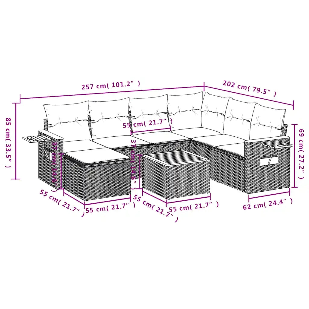 Set Divani da Giardino 8 pz con Cuscini Grigio in Polyrattan