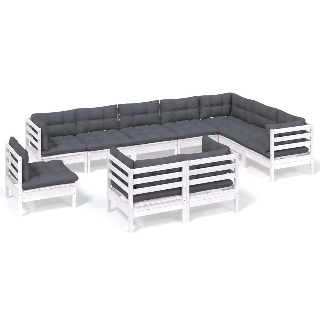 Set Divani da Giardino 10 pz con Cuscini Bianchi Legno di Pinocod mxl 79108