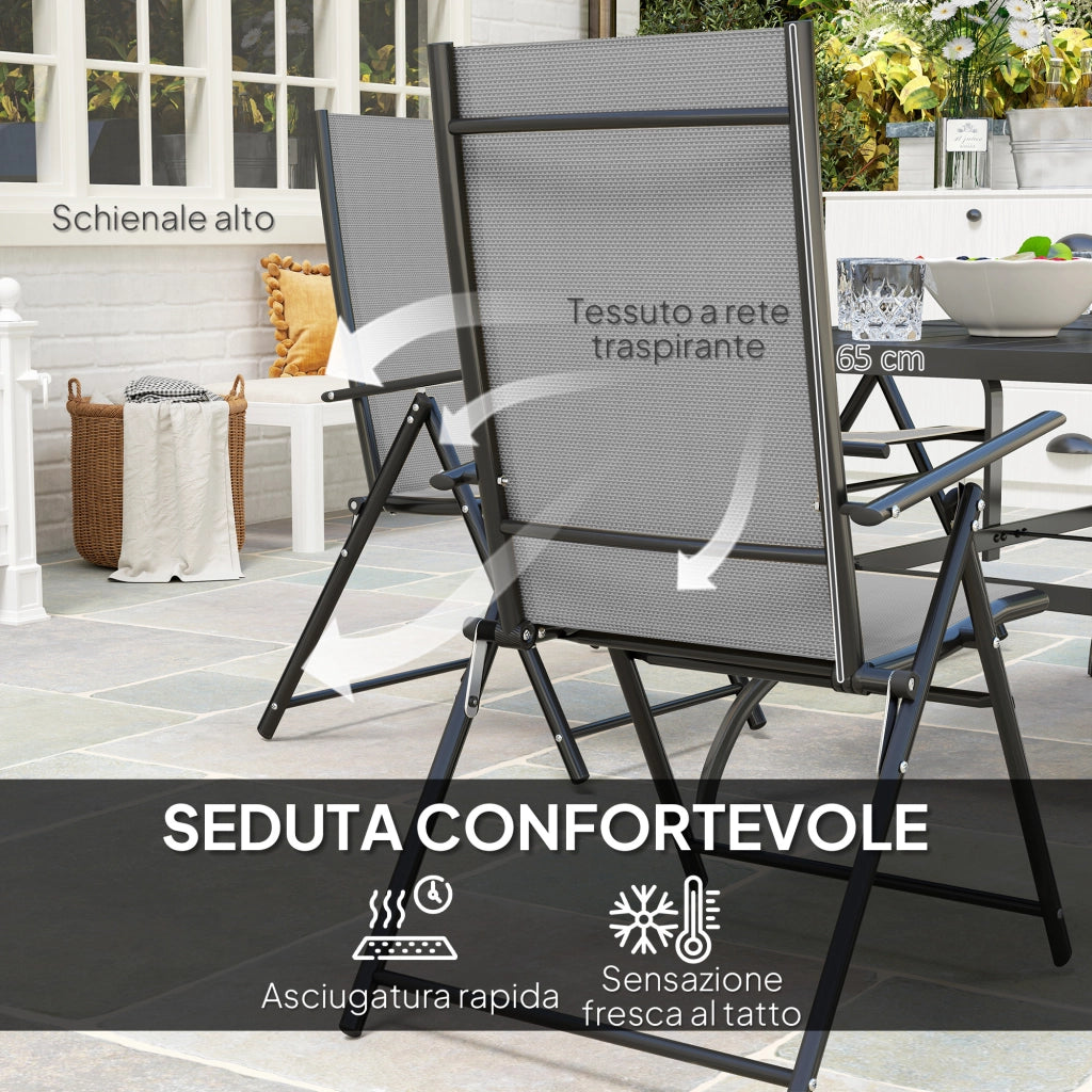 Set da Giardino 7 Pezzi con Tavolo e Sedie Pieghevoli ¨C zephmum ¨C Grigio
