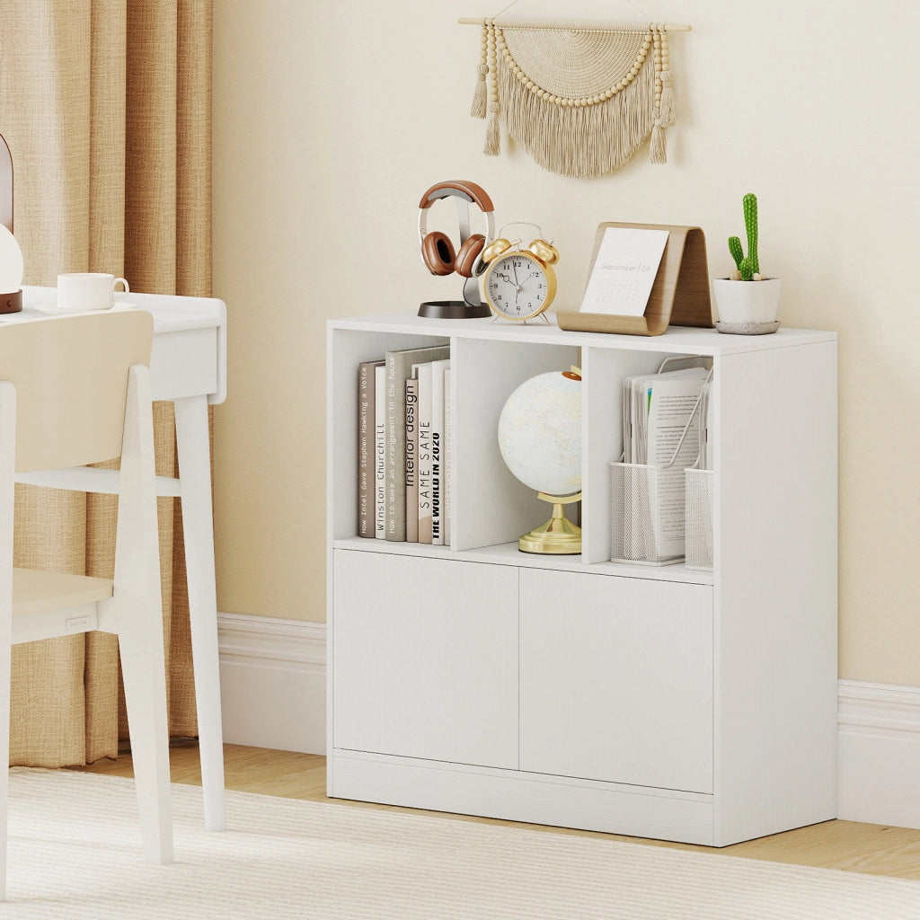 Libreria ante e mobiletto scaffale moderno a 3 livelli per soggiorno studio camera da letto-Scaffale da terra mensola di archiviazione Bianco