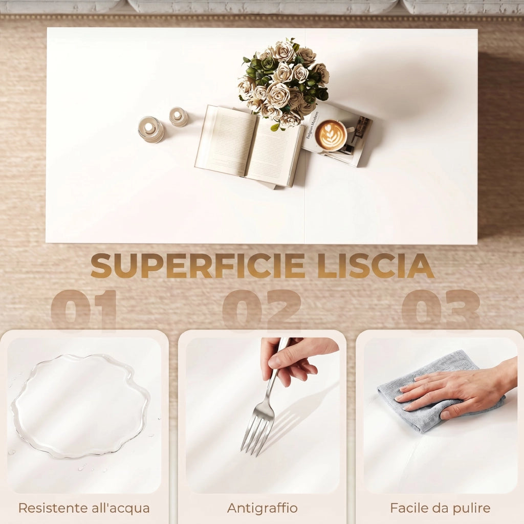 Tavolino da Caffè 100x50x43,6 cm Sollevabile con Piano Doppio e Scomparto Nascosto Bianco