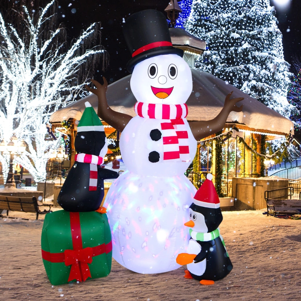 Pupazzo di neve gonfiabile da 180cm con pinguini, Decorazione natalizia invernale gonfiabile con luci LED soffiatore-Gonfiabili natalizi