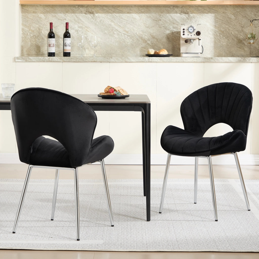 SEDIA da pranzo in velluto nero con struttura in metallo