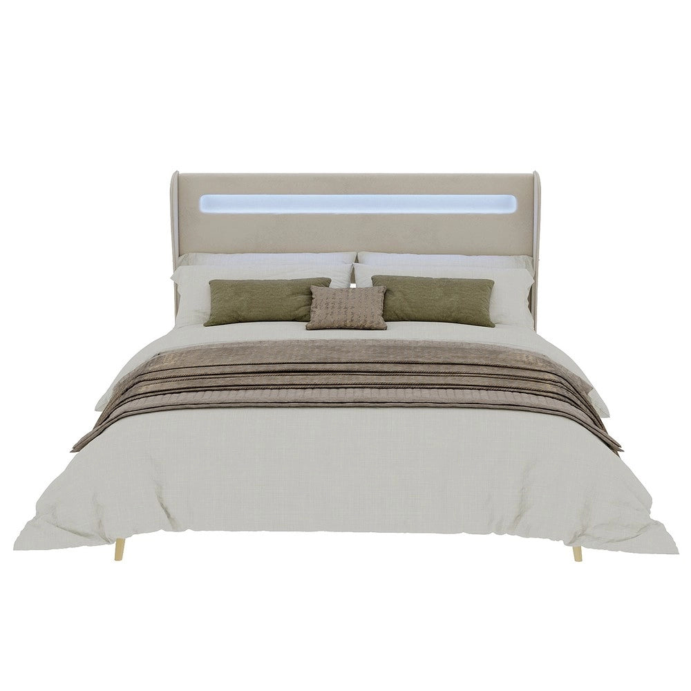 Letto imbottito con testiera LED ¨C Minimal ¨C Beige 160x200 cm