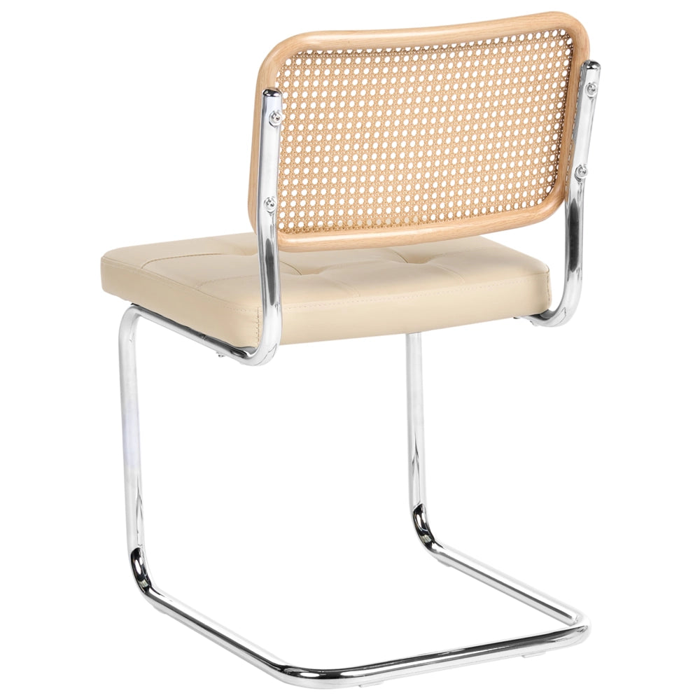 Set di 2 sedie da pranzo in ecopelle beige chiaro con base a sbalzo in metallo stile vintage retrò