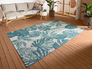 Tappeto tropicale a tessuto piazzato - foglie di palma di giungla - Oeko-Tex - resistente al tempo - resistente ai raggi UV - blu turquesa - 80 x 165 cm