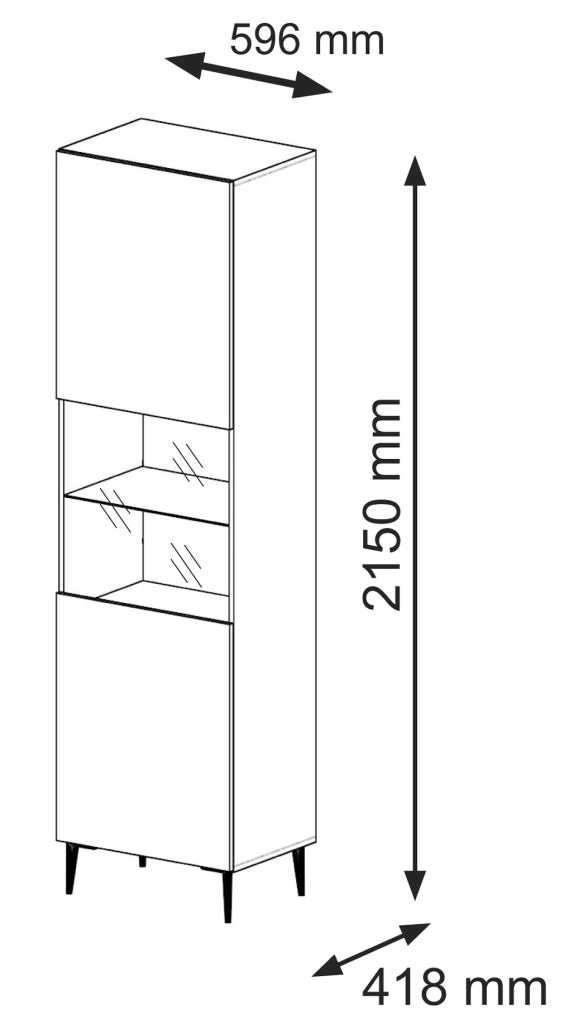 MOBILE RAVENNA B VETRINA IN MDF RIVESTITO IN FOGLIO 1DS 60x217 NERO OPACO GAMBE NERE
