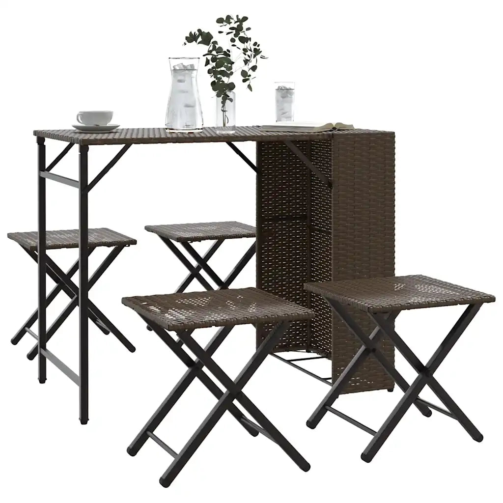 Set da Pranzo da Giardino Pieghevole 5 pz | Set Salotto da Giardino Marrone in Polyrattan
