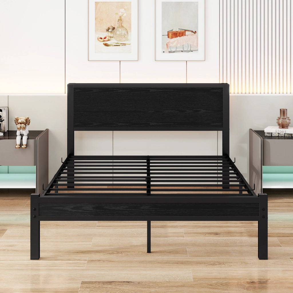 LETTO Singolo 120x200 cm con testiera, MDF e metallo, Nero