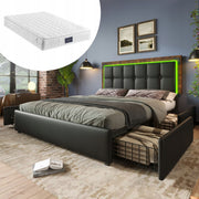 Letto imbottito 160x200 con LED e armadio, nero (con materasso) - Xylo