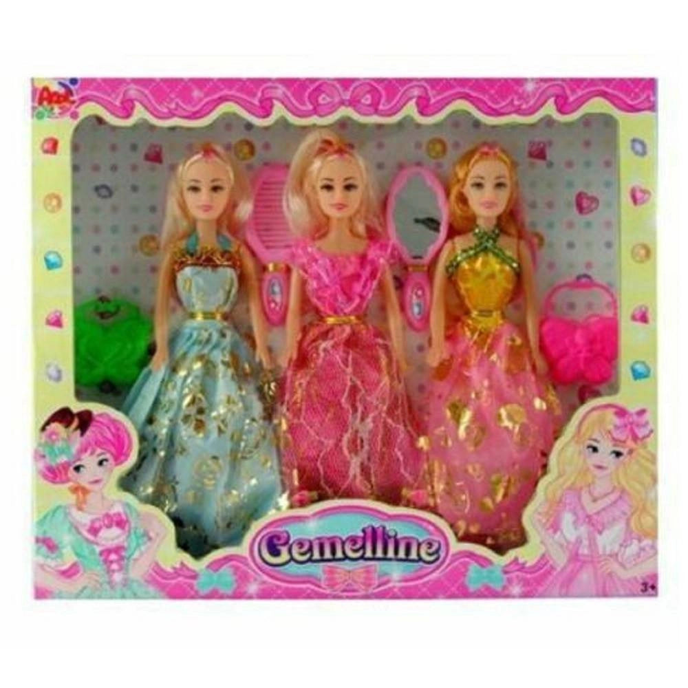 Trade Shop - Gemelline 3 Bambole Bambola Con Accessori Giocattolo Gioco Bambina -