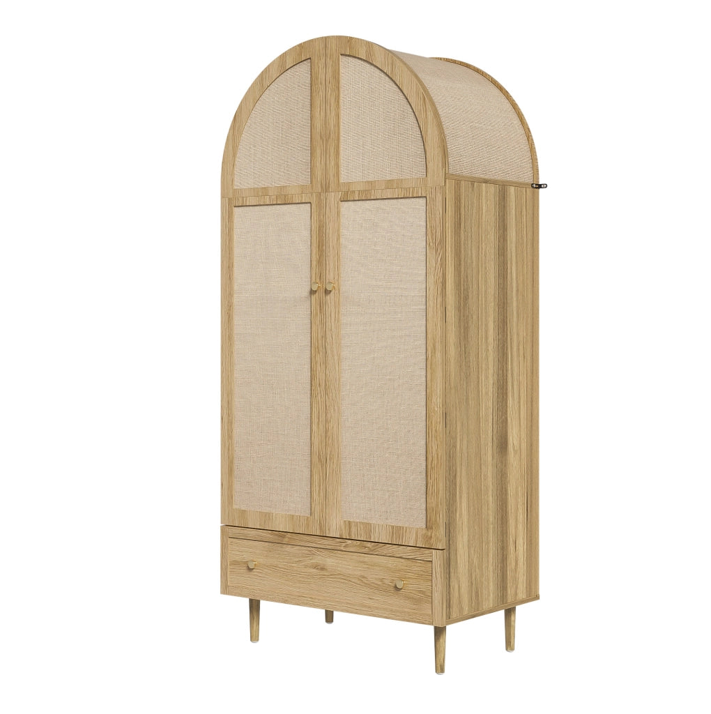 Armadio guardaroba 79x50x175 cm con cassetti e ante in tessuto, in MDF rovere