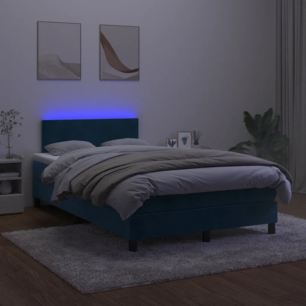 Letto a Molle con Materasso e LED Blu Scuro 120x190 cm in Velluto 3270145