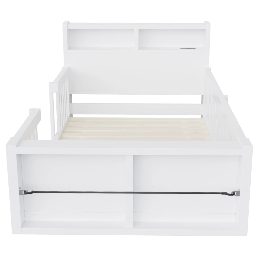 Letto per bambini 90x190 cm con sponde alte, USB e luce notturna bianco