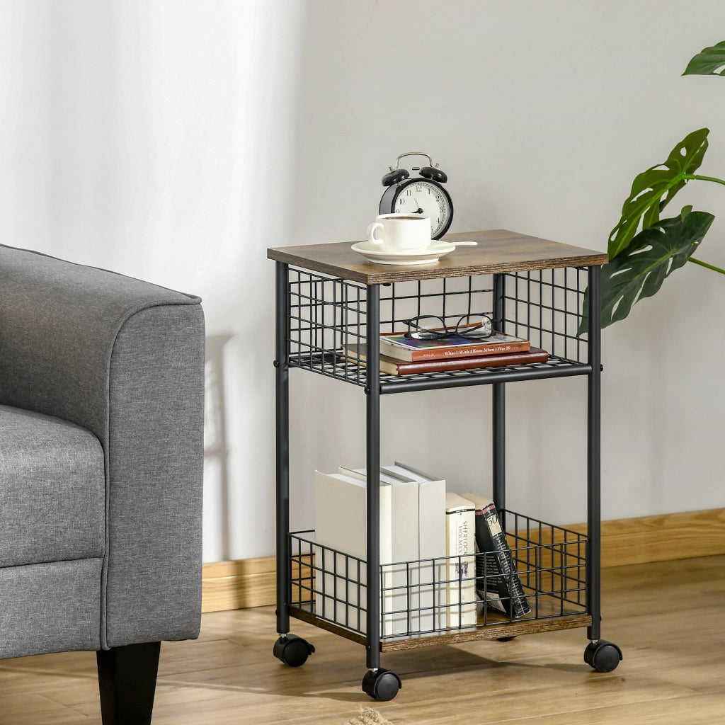 Carrello da cucina con cestino e scaffale 4 ruote ¨C zephmum ¨C 40x30x62 cm nero marrone