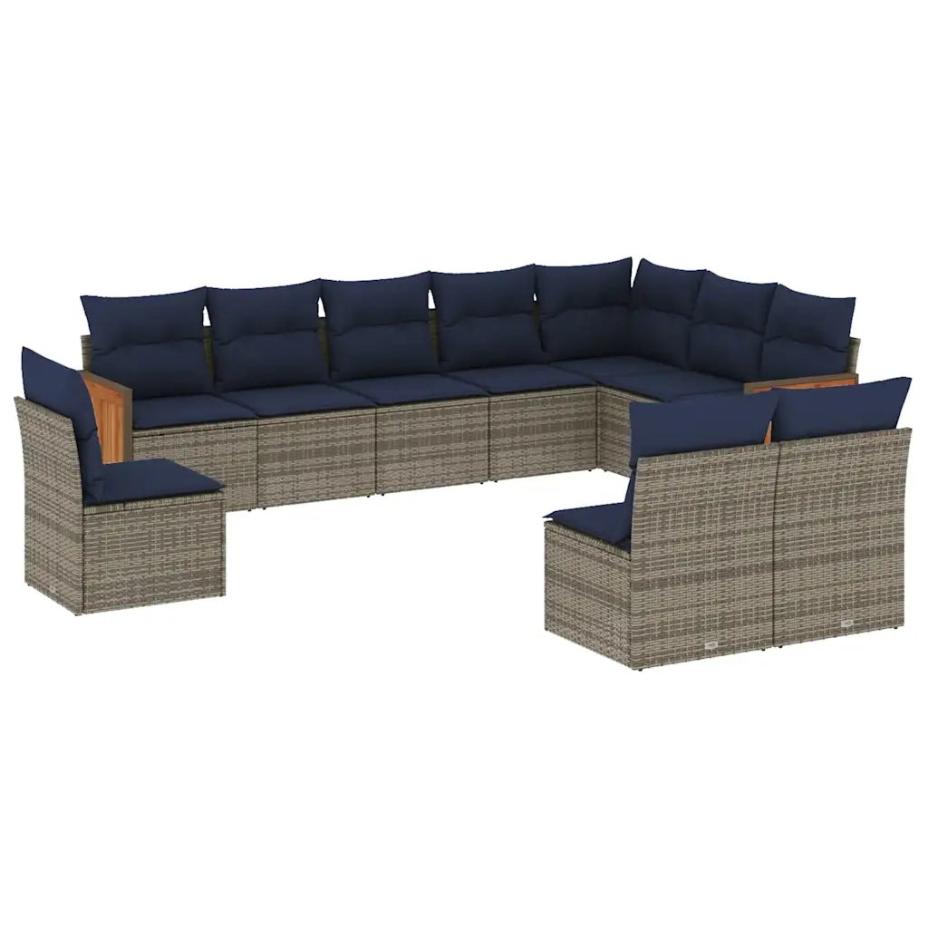 Set Divani da Giardino 10 pz con Cuscini Grigio in Polyrattan 3227755