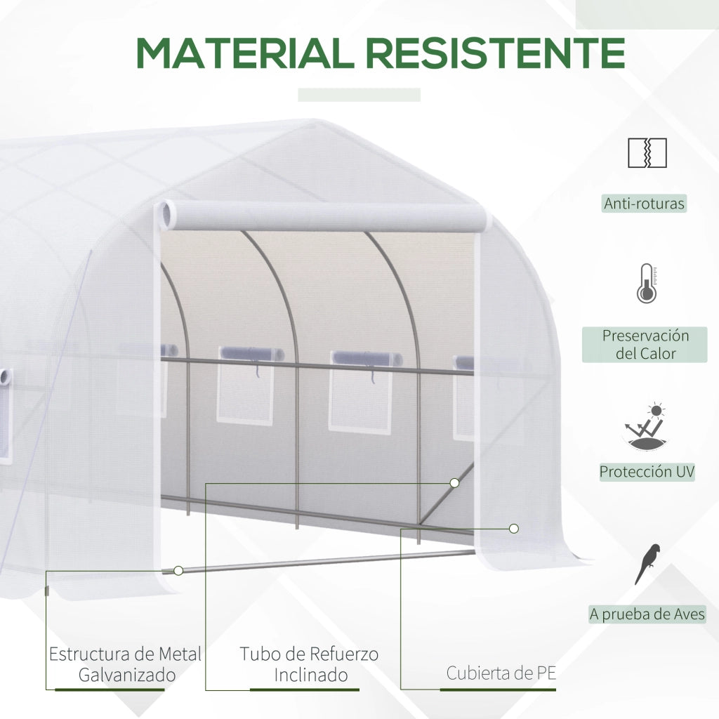 Serra da Giardino Tunnel 6x3x2 m ¨C zephmum ¨C 12 Finestre e Porta con Zip, Metallo, Bianco