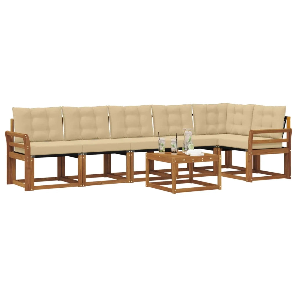 Set di divani da esterno con cuscino 7 pcs Naturale e Beige 3368740