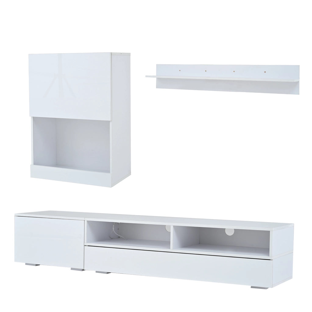 Mobile TV con LED Wohnwand ¨C MINIMAL ¨C Bianco Lucido, Set 3pz, 175x39x34