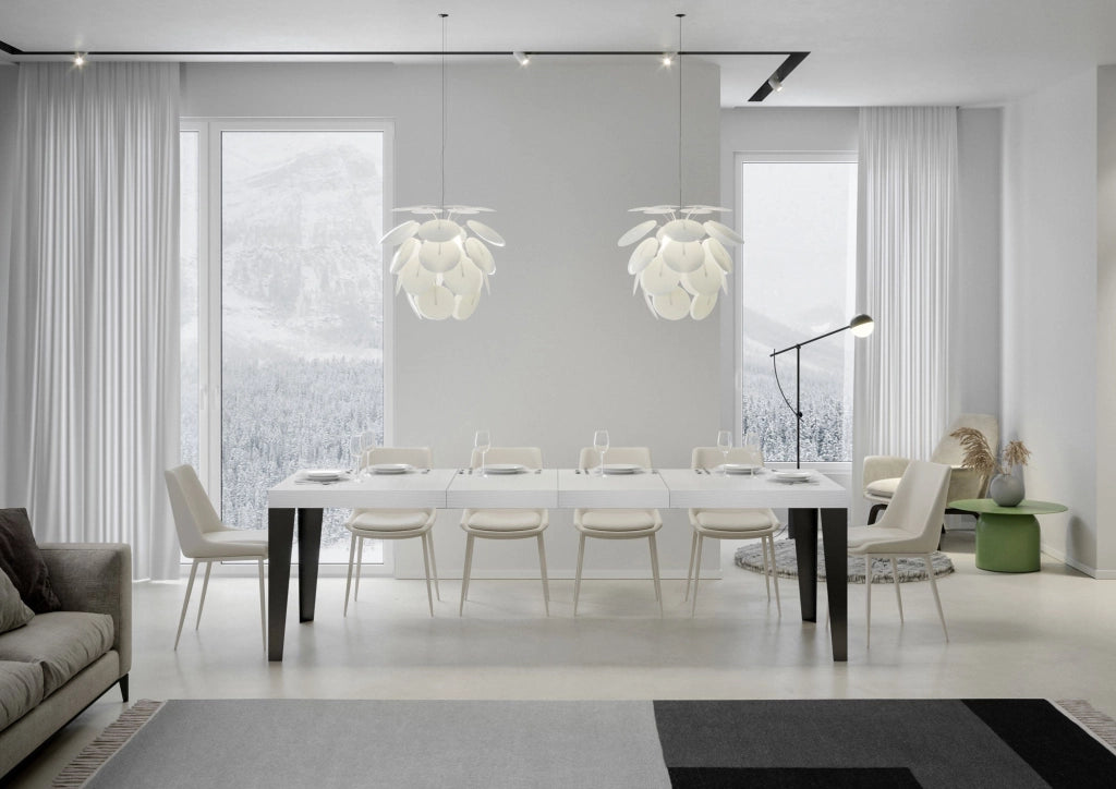 Tavolo Allungabile 200-460x90x77 cm Flame Premium Bianco Frassino Telaio Antracite