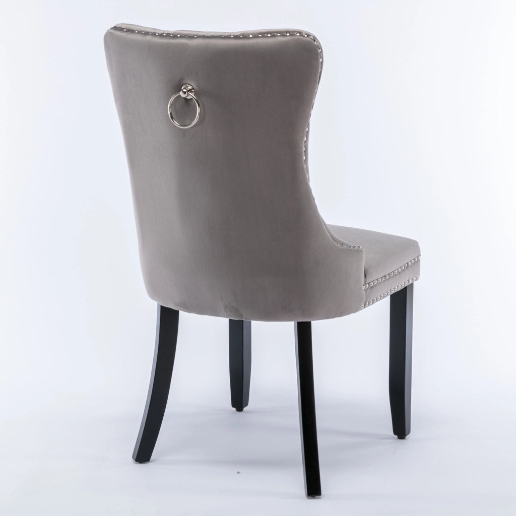Sedie da Pranzo Imbottite in Velluto con Gambe in Legno Massello ¨C MINIMAL ¨C Set 2 Pezzi, Grigio