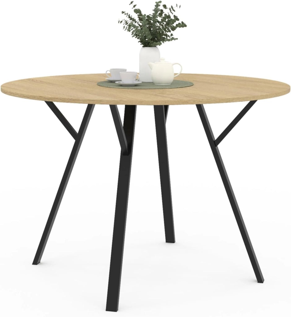 Mesa de comedor extensible YSEULT 6 personas madera y negro diseño industrial 110 cm