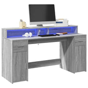 Scrivania con Luci LED Grigio Sonoma 160x55x91cm in Multistrato