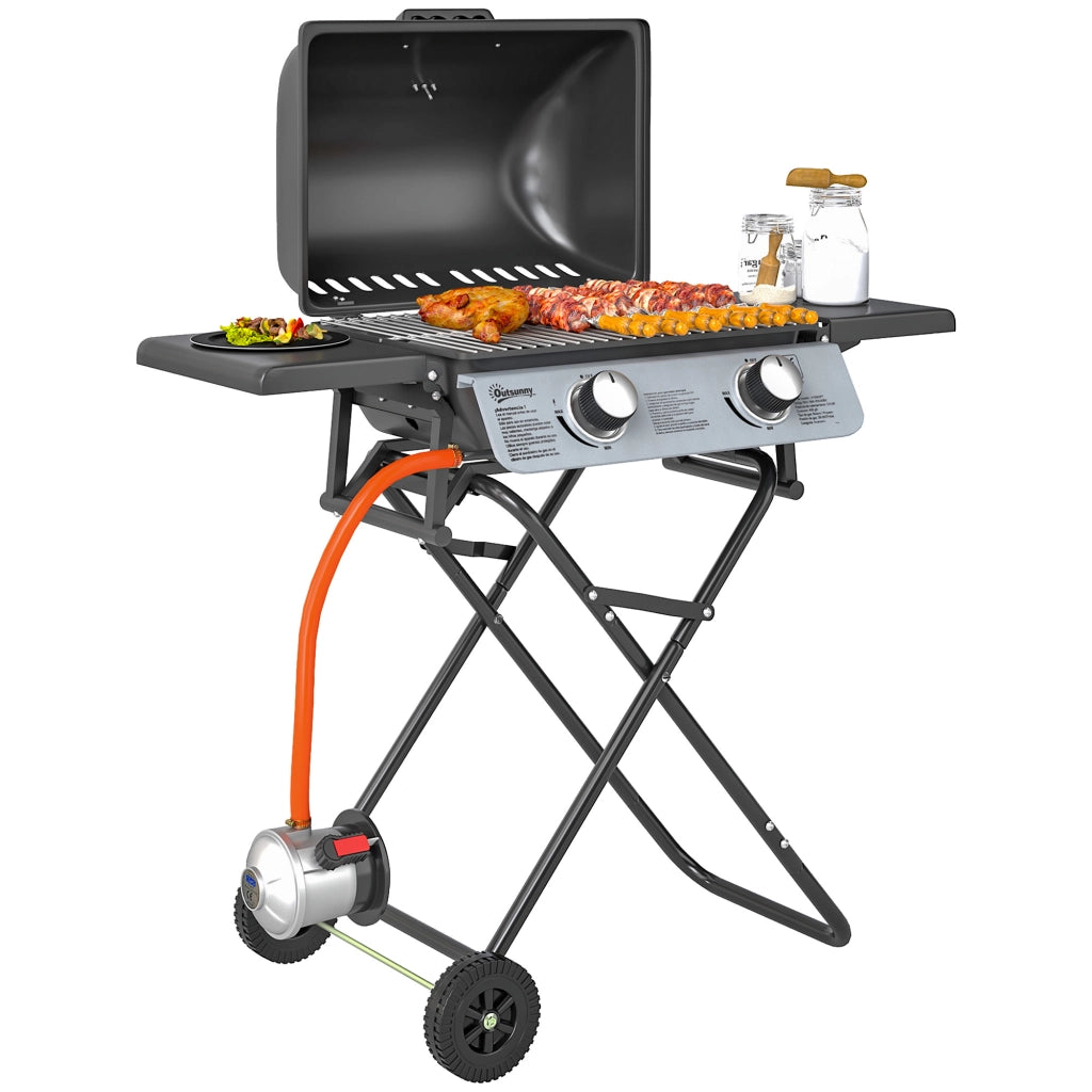 Set Giardino con Barbecue a Gas e 2 Tavolini ¨C zephmum ¨C Nero, Polyrattan