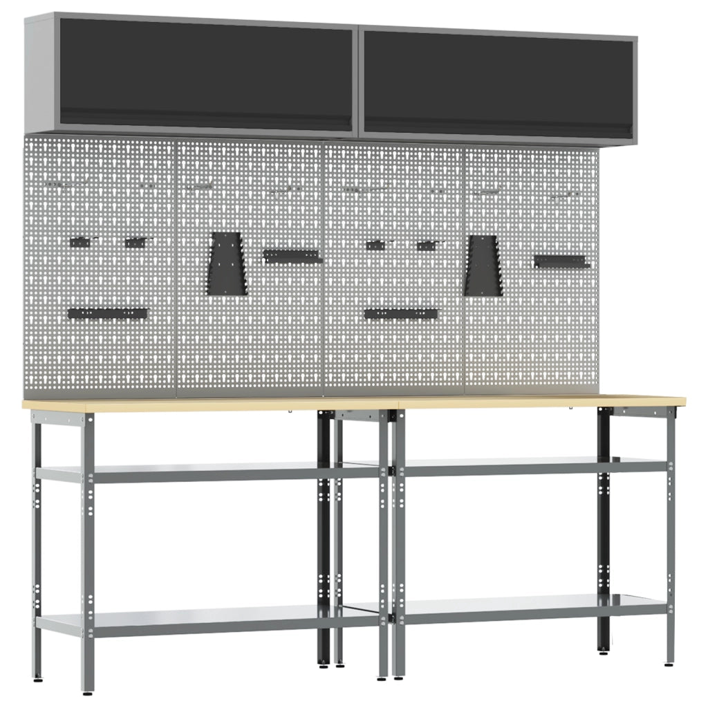 Set Banco di Lavoro 8 Pezzi Grigio Acciaio