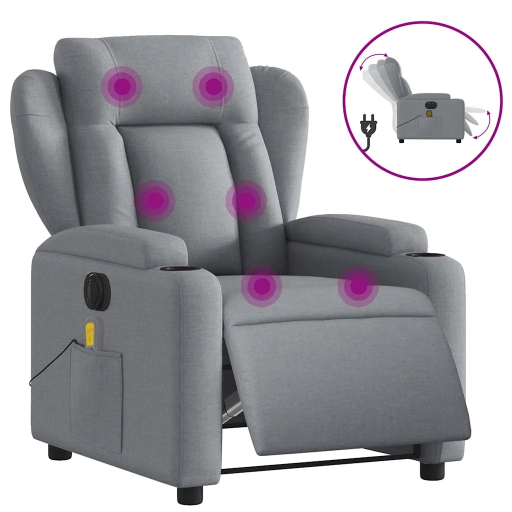 Divano Sedia-Poltrona Reclinabile Massaggio Elettrica Grigio Chiaro Tessuto 788201